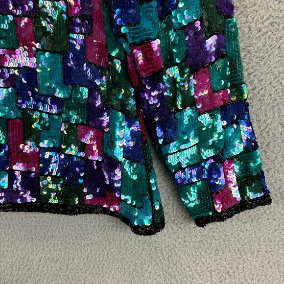 Vtg Stenay Sequin Jacket Large Retro Disco Glam Holiday Colorblock Allover - Picture 9 of 12